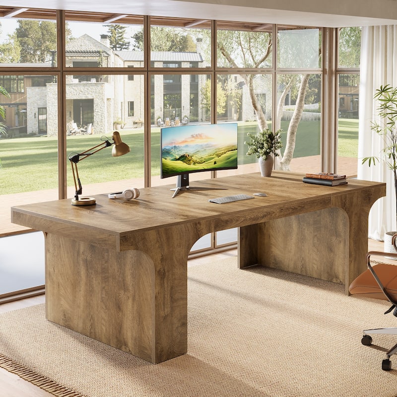 70.9" Executive Desk, Large Wood Computer Office Desk, Writing Table Business Workspace Home Office Accent Desk - Rustic Wood Grain