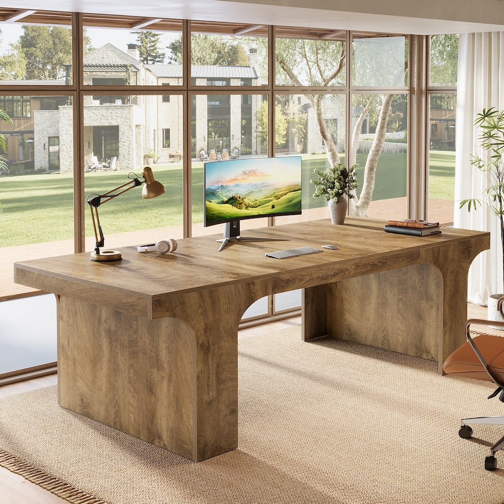 70.9" Executive Desk, Large Wood Computer Office Desk, Writing Table Business Workspace Home Office Accent Desk