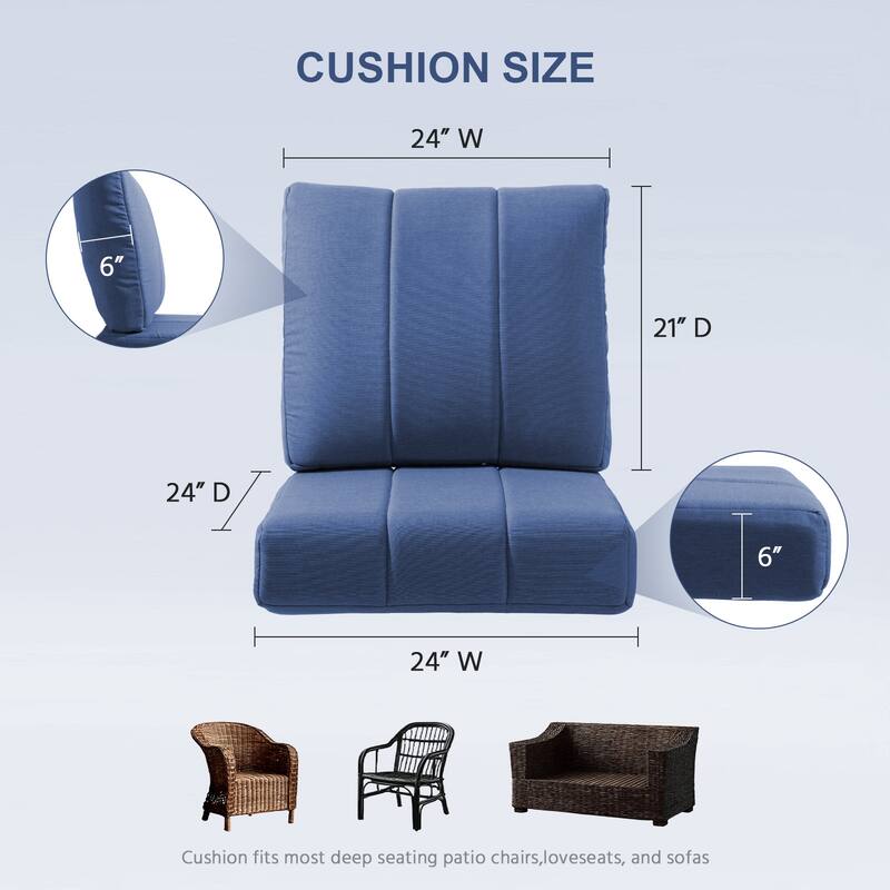 Gymojoy 24"x24"x6" Patio Thick Cushions & Pillows Set - Channel-Tufted Design Deep Seat Water & Fade Resistant Cushion Set