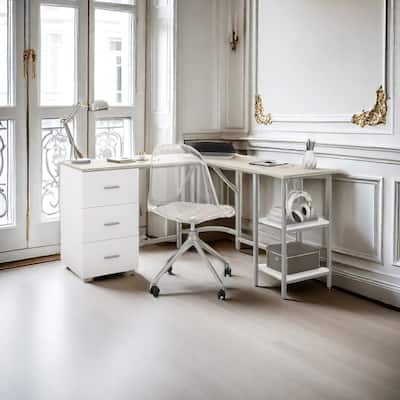 L-Shape Home Office Two-Tone Desk with Storage,Corner Computer Desk