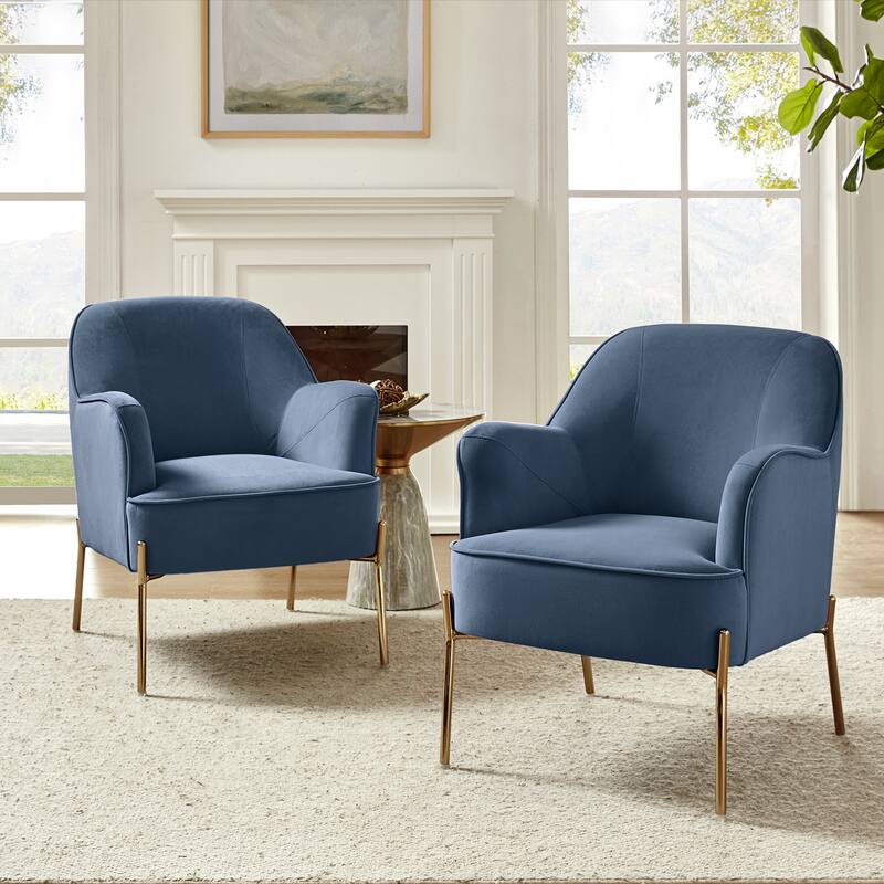 Marina Modern Velvet Accent Chair with Golden Legs Set of 2 by HULALA HOME