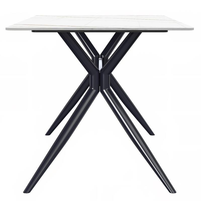 7-Piece Dining Set with 55-Inch Sintered Stone Dining Table and 6 Velvet Side Chairs