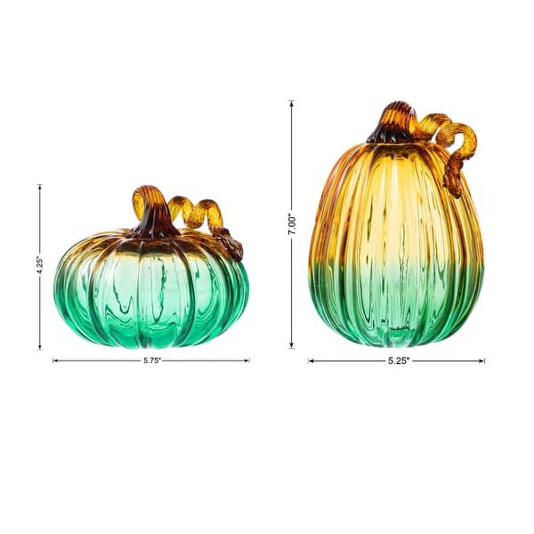 dimension image slide 7 of 12, Glitzhome Fall Harvest Handblown Glass Pumpkins Set Thanksgiving Table Centerpieces