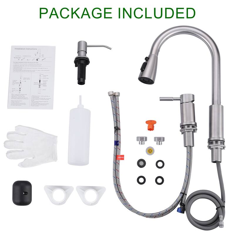 WOWOW Single Handle Pull Down Kitchen Faucet with Soap Dispenser