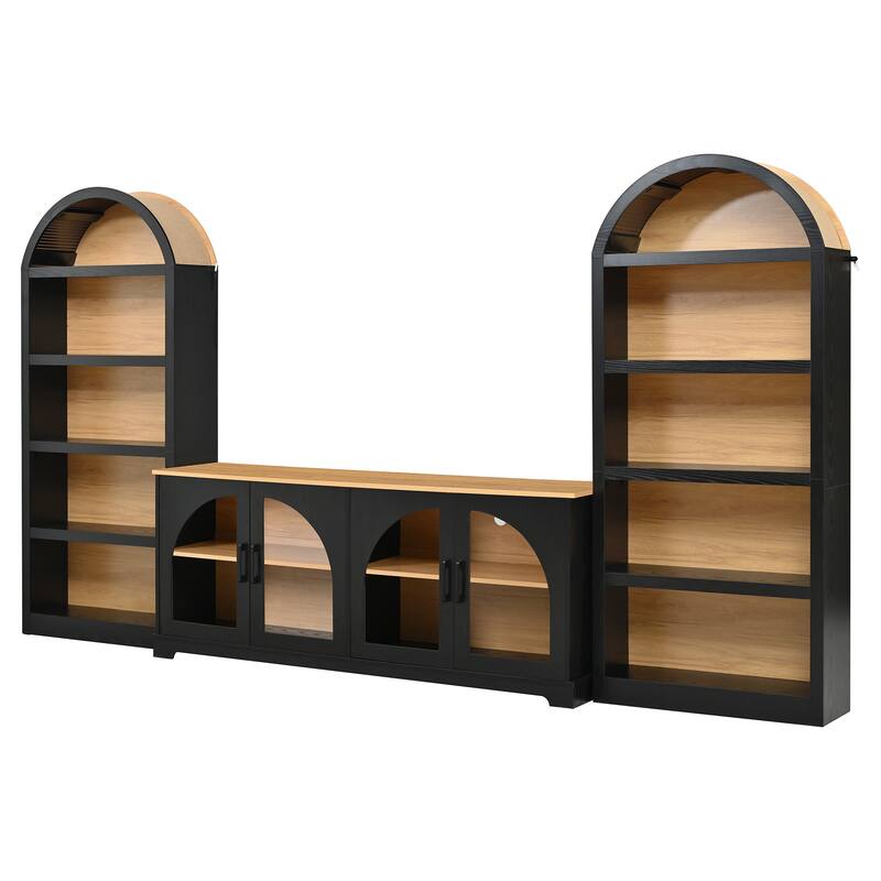 3-Piece Retro Entertainment Center for TVs up to 70", Two-Tone Farmhouse TV Stand with Sideboard & Bookshelf