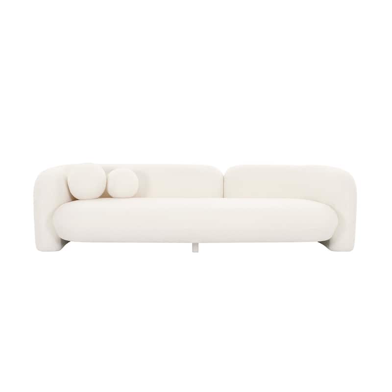 Pasargad Home Azzurro Boucle Upholstered Sofa with 2 Pillows, Ivory - 91"Wx36"Dx27"H