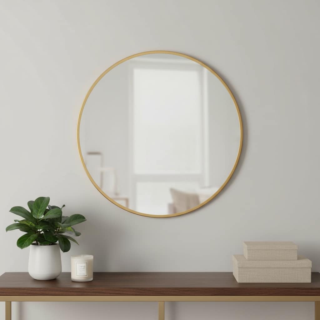 HomeRoots 31" Gold Metal Round Framed Accent Mirror - 31.00 in. x 31.00 in. x 1.10 in.