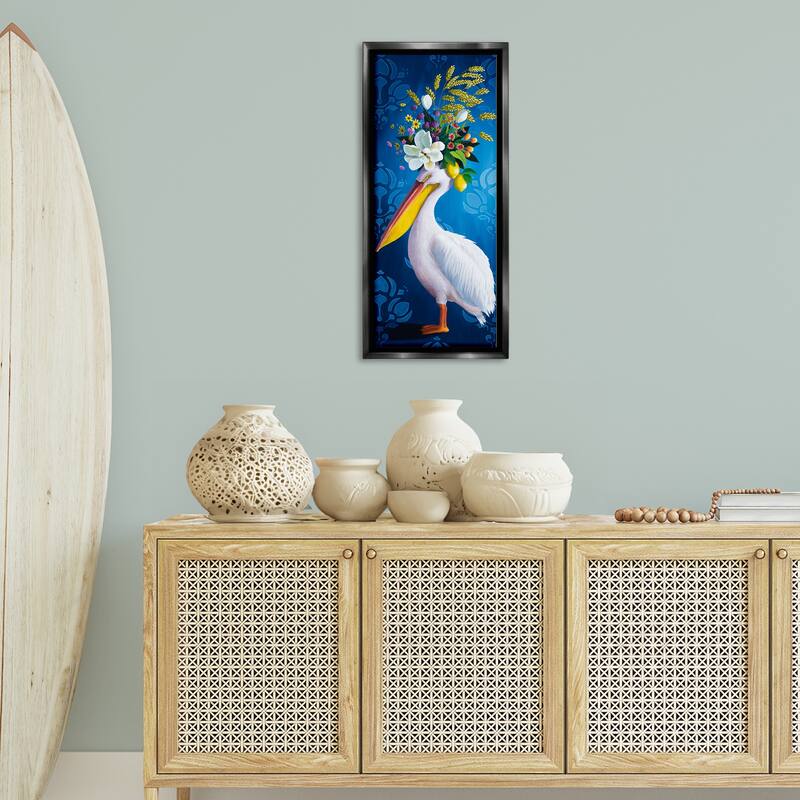 Stupell Floral Pelican over Damask Framed Floater Canvas Wall Art Design By Heather Gauthier