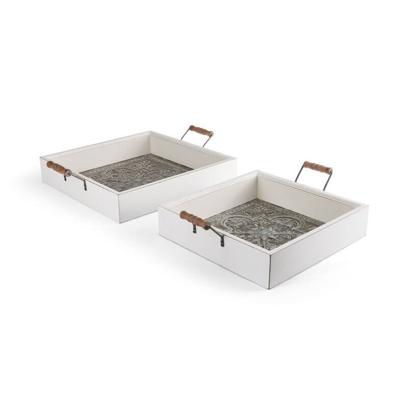 Elements Set of 2 Wood and Pressed Tin Trays