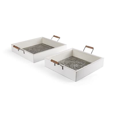 Elements Set of 2 Wood and Pressed Tin Trays
