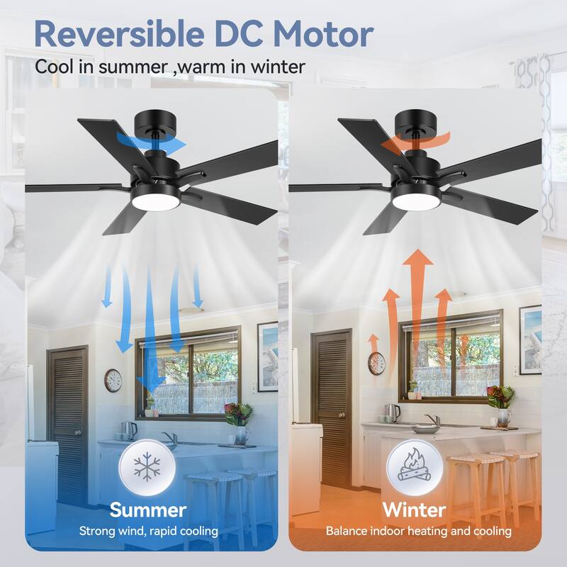 36/42/52-Inch Reversible 3/5-Blade Integrated LED Ceiling Fan with Light Remote