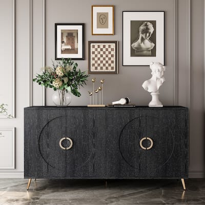 4-Door Buffet Sideboard Freestanding Wood Storage Cabinet with Adjustable Shelves, Entryway Feature Console Kitchen Cabinet