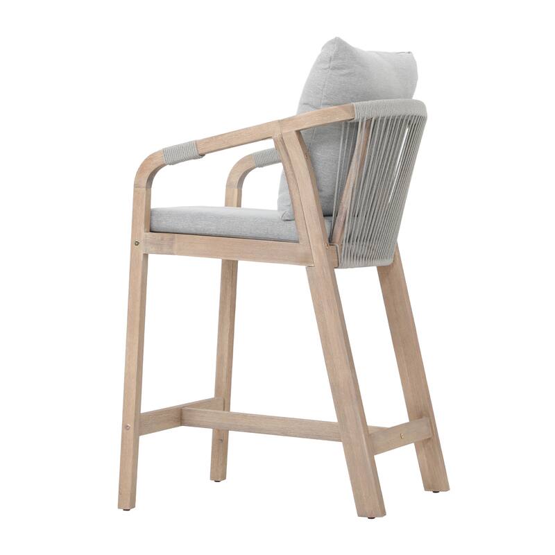 Outdoor Acacia Wood Bar Stools with Rope Back, Set of 2