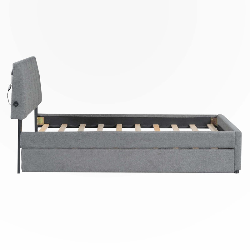 Teddy Fleece Upholstered Platform Bed with Trundle