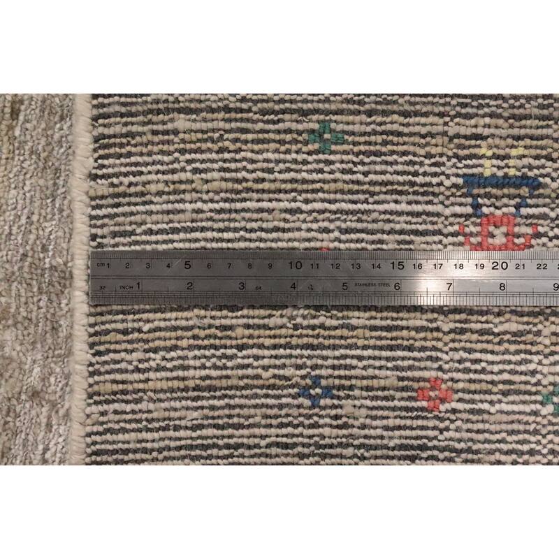 Hand Knotted Oriental Viscose Silk Carpet Tribal Animal Pictorial Beige & Ivories Gabbeh Area Rug - 12' 1'' X 8' 3''