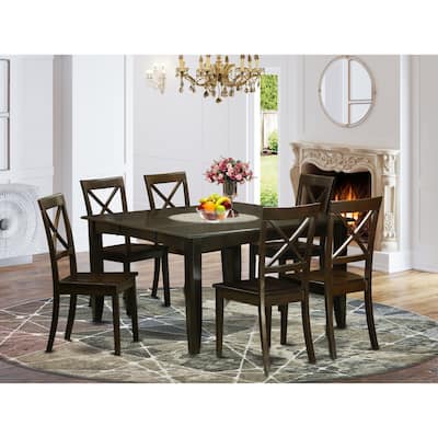 HomeStock 7-Piece Square Cappuccino Finish Solid Wood Top Dining Table with 6-Chairs