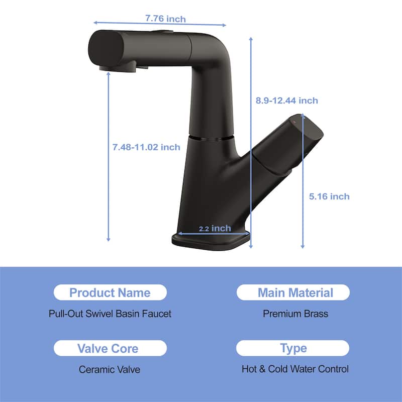 Three Water Modes Bathroom Sink Faucet with Pull-Down Design