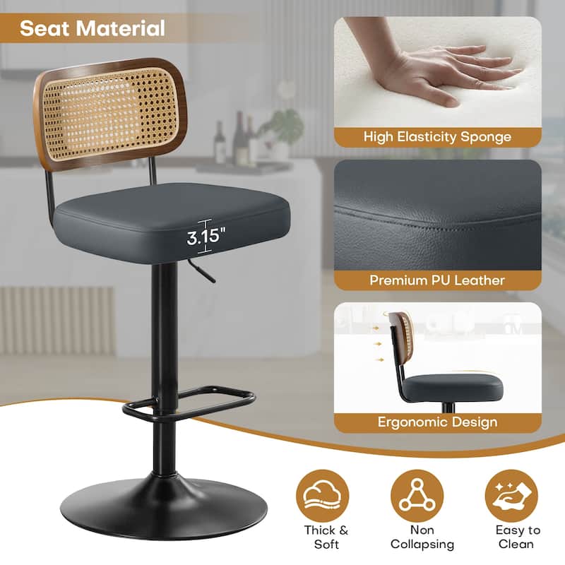 Adjustable Height Swivel Bar Stools with Back and Footrest - 17.7"W x 15.75"D x 35"-42.9"H