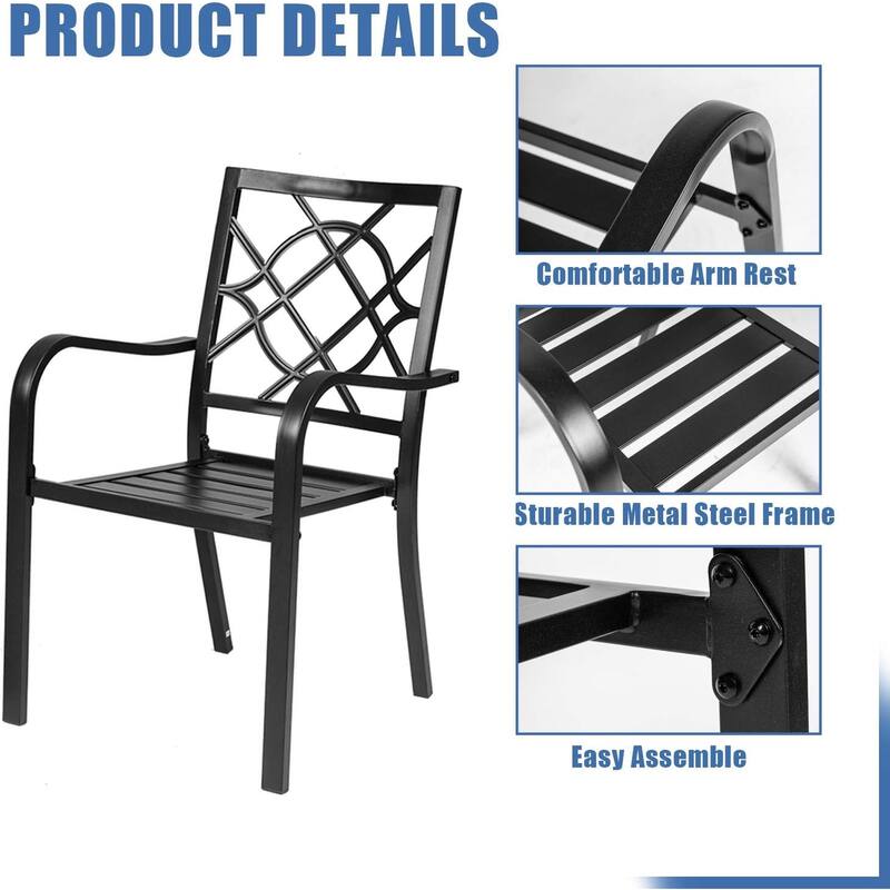 Outdoor Patio Metal Stackable Dining Chairs with Armrest Set of 6