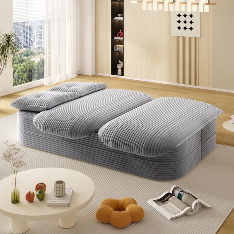 78.7" W 2-in-1 Foldable Corduroy Deep Seating Convertible Sofa Floor Sofa Bed