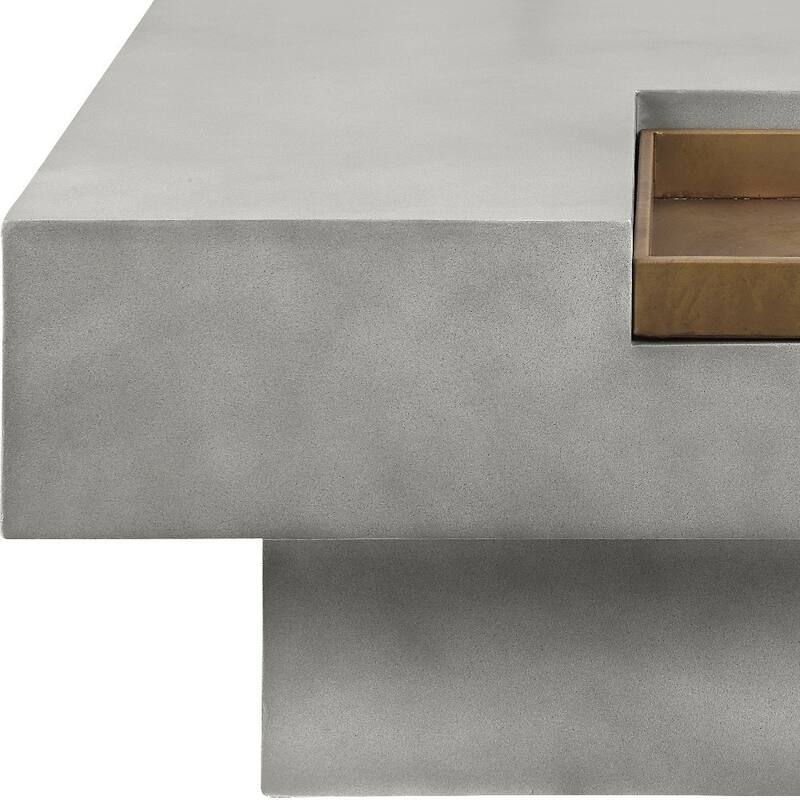 HomeRoots 32" Gray Cement Square Distressed Pedestal Coffee Table - 32' X '17' X '32