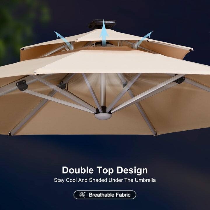 PURPLE LEAF 10 ft Double Top LED Round Patio Cantilever Umbrella with Base