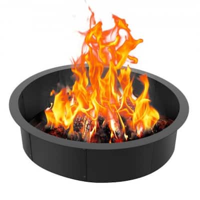 Black Carbon Steel Round Ring Fire Pit Perfect for Outdoor Special Events or Holiday Gatherings