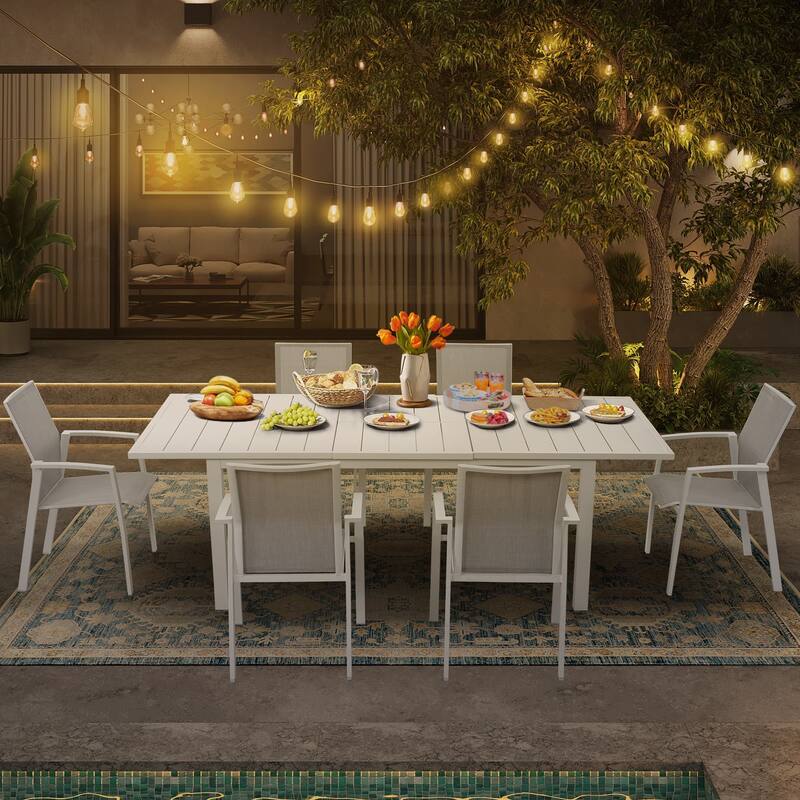 Aluminum Patio Dining set with 6 Chairs and Extendable Outdoor Dining Table