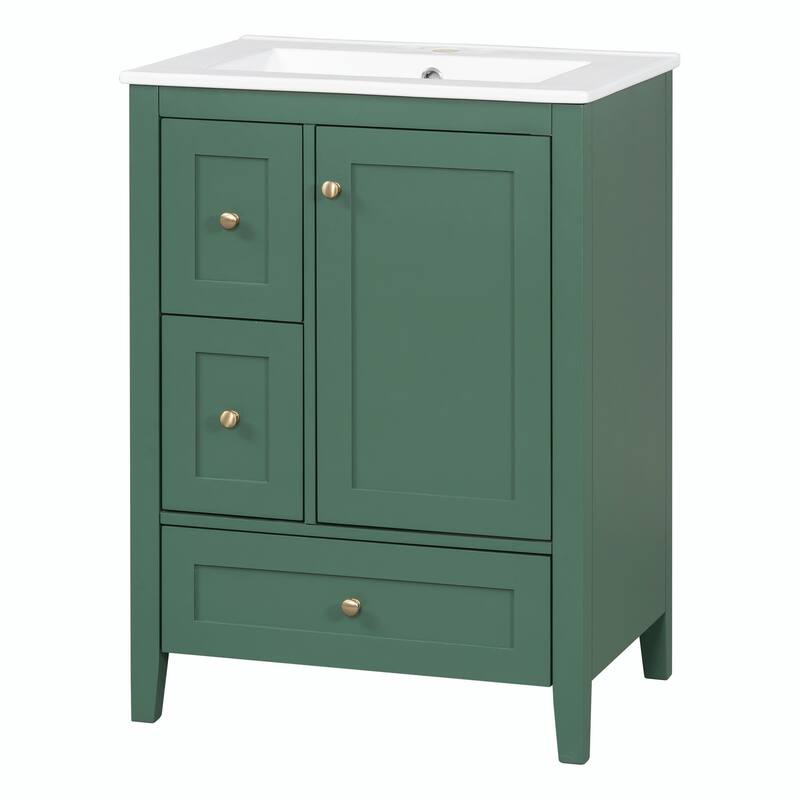 24-Inch Bathroom Vanity with Storage, Adjustable Shelf, Removable Dividers