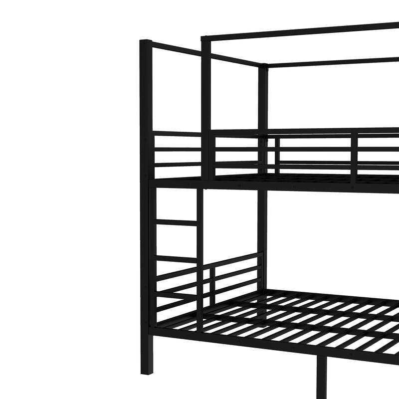 Queen Size Quadruple Metal Bunk Bed with Storage Shelves Wardrobe Noise reduced Black