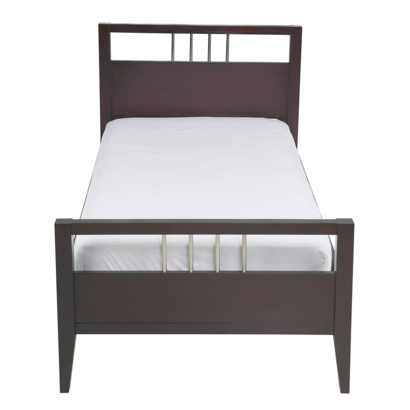 Fang Modern King Size Bed, Sleigh Headboard, Metal Bars, Espresso Brown