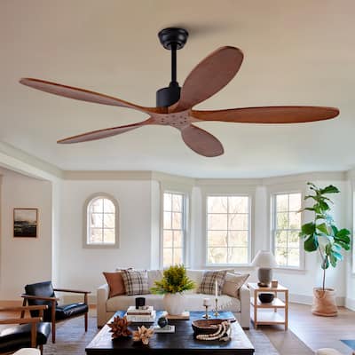 60 Inch Ceiling Fan With 5 Solid Wood Blades Remote Control Reversible DC Motor For Living Room