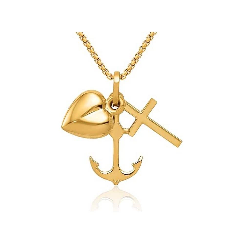 Curata 14k Yellow Gold 18" Italian Heart, Cross and Anchor Charm Necklace -20x17mm