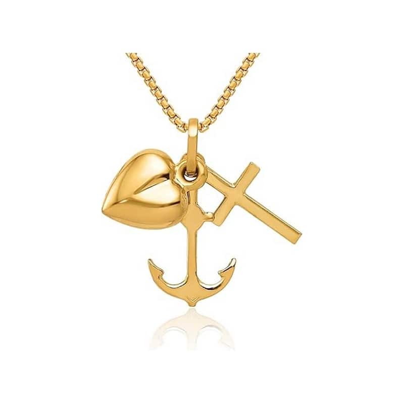 Curata 14k Yellow Gold 18" Italian Heart, Cross and Anchor Charm Necklace -20x17mm