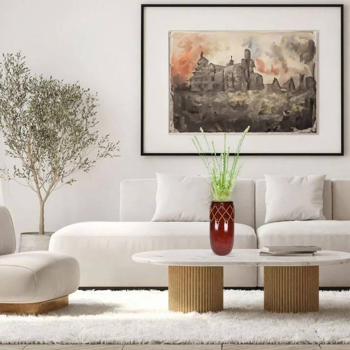 Aria Home Oblong Red Ceramic Vase With Leather Stitch Santa Fe Art