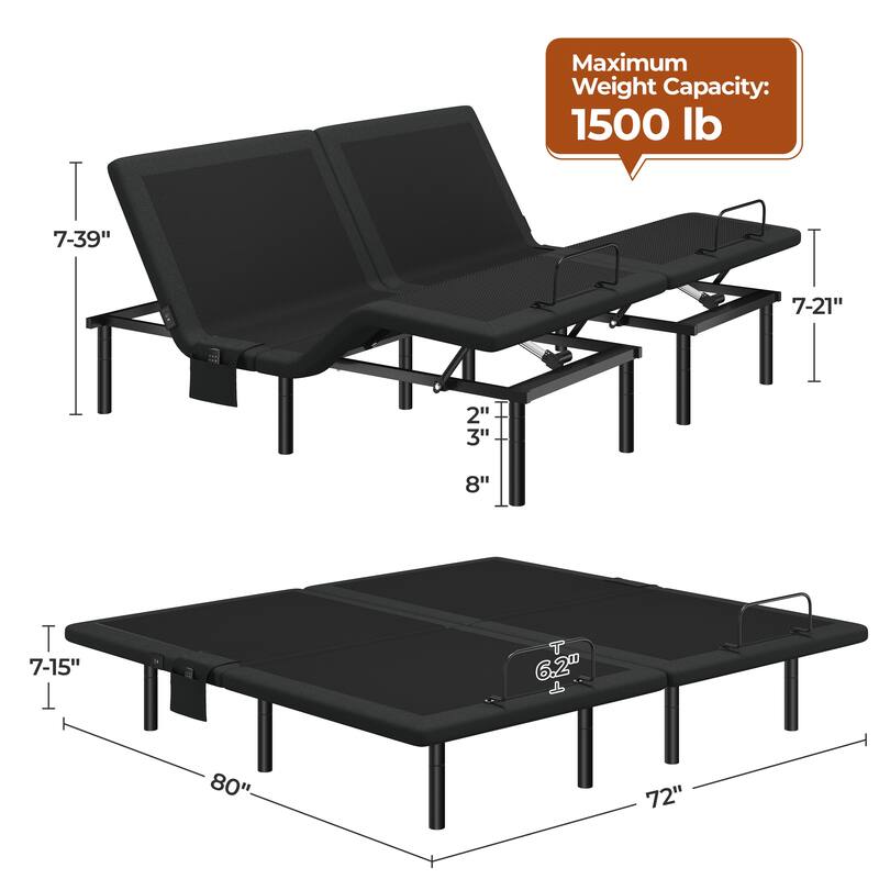 Yaheetech Upholstered Adjustable Twin XL/Queen/ Split King Size Bed Frame with Independent Head & Foot Incline