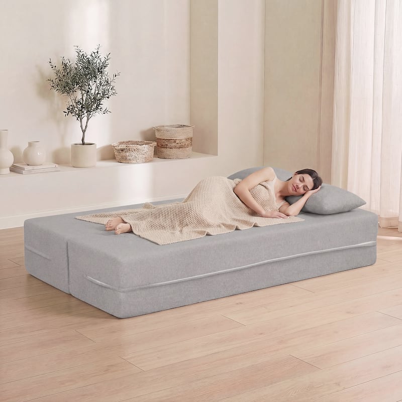 Gymax 75.5'' Folding Sofa Bed w/2 Comfortable Pillows No Assembly