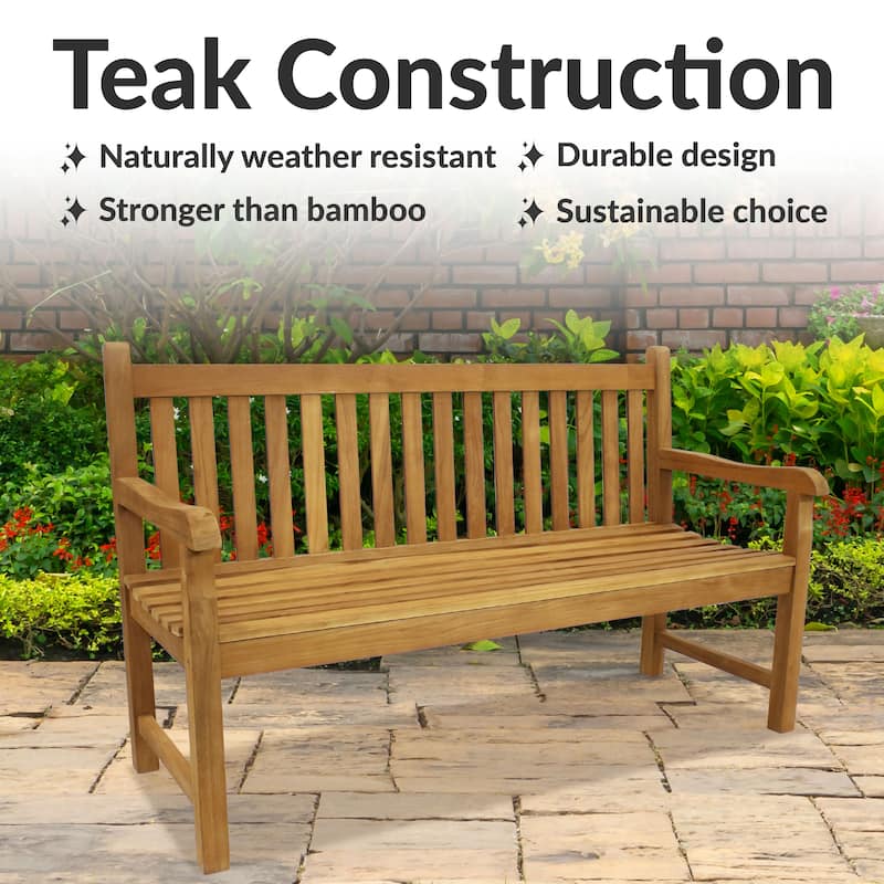 Teak Outdoor Patio Garden Bench - Mission Style - 2-Person - 59-Inch