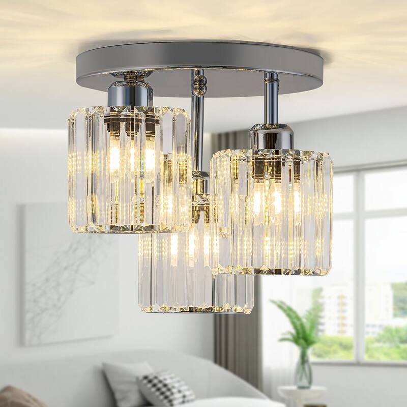 Starsky 3-Light Modern Glass Crystal Semi Flush Mount Ceiling Light
