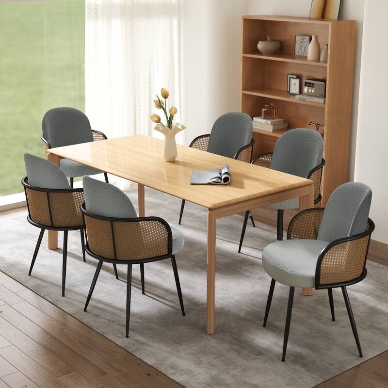 Upholstered Rattan Dining Chairs Set of 2, Arm Side Chair - 21.8" W x 24.2" D x 33" H