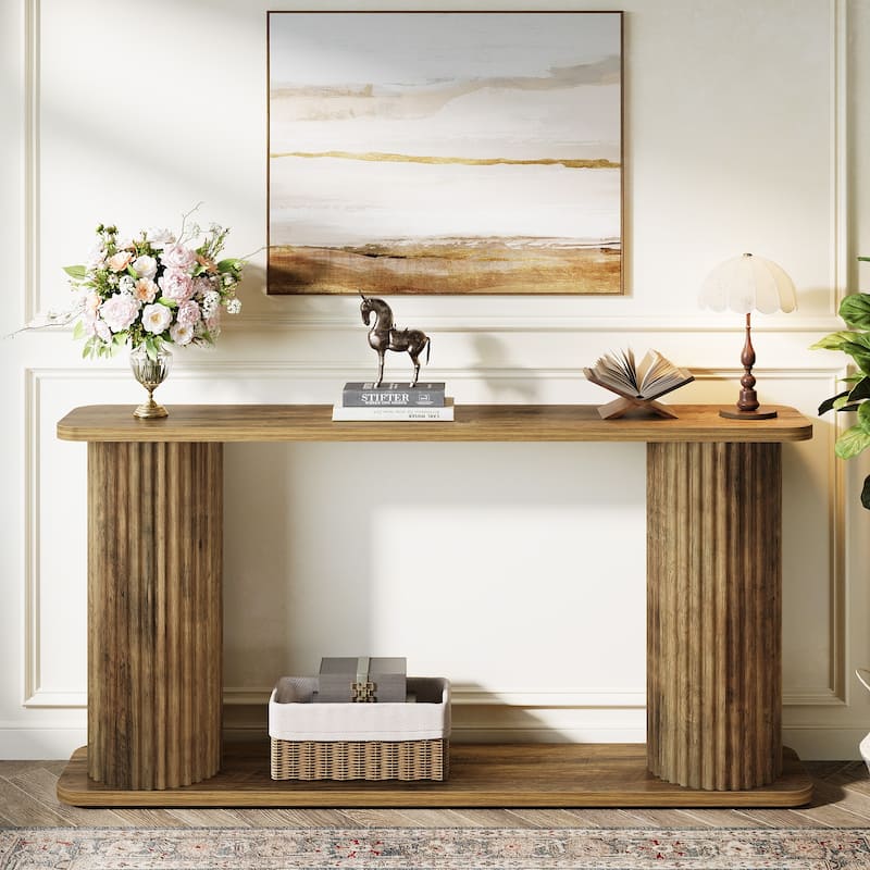 Mid Century Modern Long Console Table, 63" Behind Couch Sofa Table