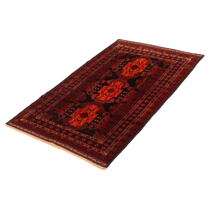 Teimani Black, Red Rug 3'11" x 6'11" - 3'11 x 6'11