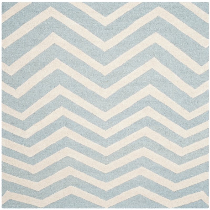 SAFAVIEH Handmade Cambridge Terttu Chevron Wool Rug - 6' Square - Blue/Ivory