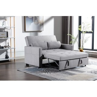 Light Grey Linen Fabric 3-in-1 Convertible Sleeper Sofa Loveseat with ...