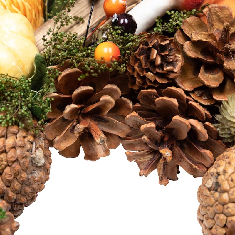 Pumpkins and Mushrooms Artificial Fall Harvest Wreath - 13" - Unlit