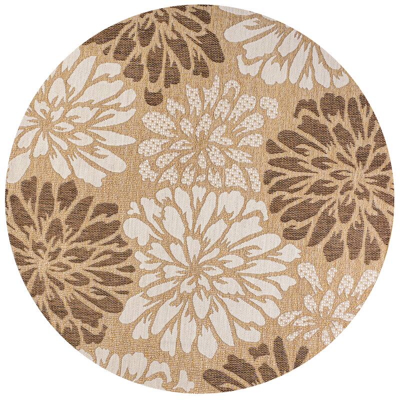 JONATHAN Y Floral Textured Weave Indoor/Outdoor Area Rug - 5' Round - Brown/Cream