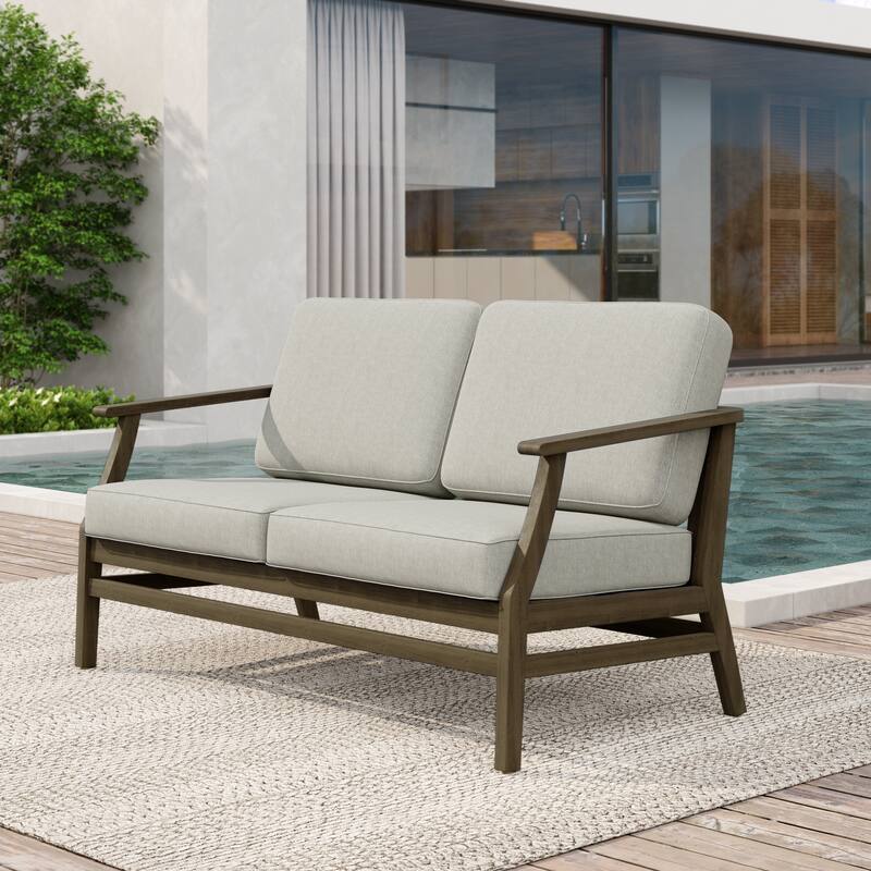 Patio Teak Wood Outdoor Loveseat Sofa with Cushions