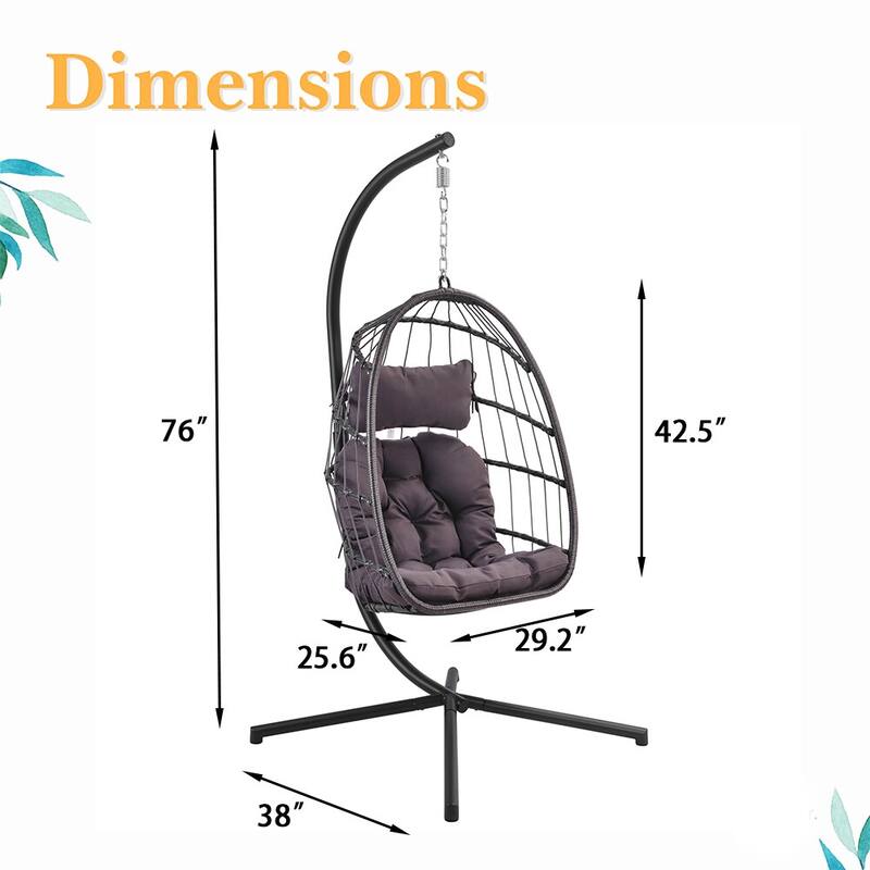 Egg Chair with Stand,Patio Rattan Wicker Hanging Swing,Indoor Outdoor - Egg Chair with Stand