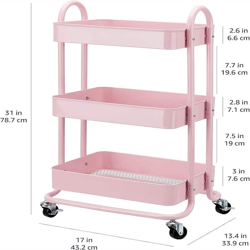3 Tier Rolling Utility or Kitchen Cart white - 13.35"D x 17"W x 31"H