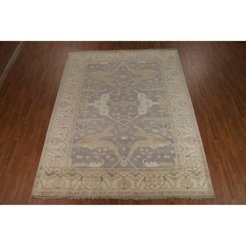 Grey Oushak Indian Area Rug Hand-Knotted Wool Carpet - 9'1" x 11'9"